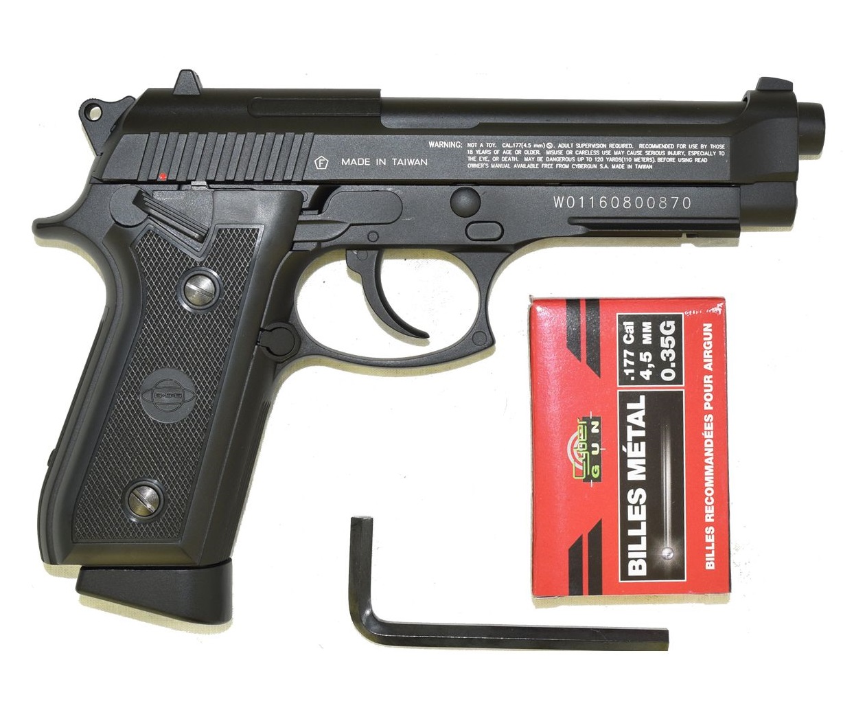 Пистолет пневматический GSG-92, к.4,5мм (blowback, мет.)