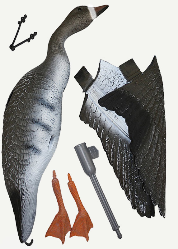 Чучело ГУСЬ белолобый (летящий, креп. на палку. подвижн. крылья.)