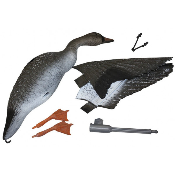 Чучело ГУСЬ белолобый (летящий, креп. на палку. подвижн. крылья.)